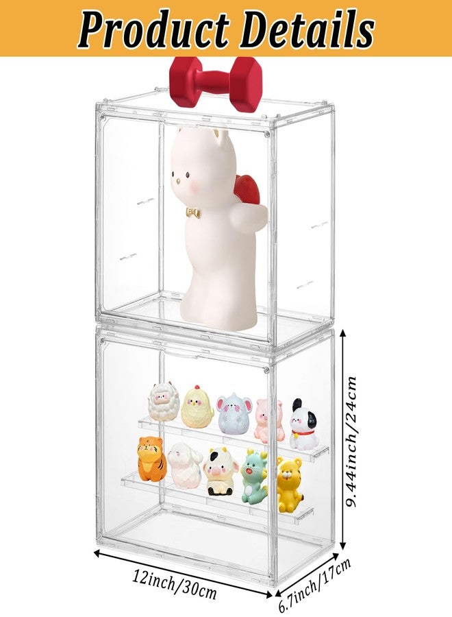 YEXEXINM 2 Pack 3 Layer Adjustable Figure Display Case, Acrylic Display Case for Collectibles,Clear Acrylic Display Case Stackable Display Box Showcase with Magnetic Door for Action Figures, Funko - Image 2